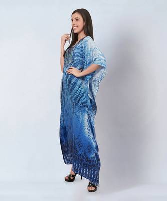 Blue python print embellished silk full length kaftan 2