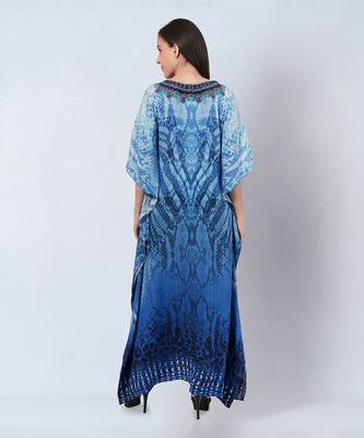 Blue python print embellished silk full length kaftan 4