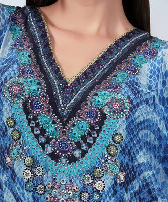 Blue python print embellished silk full length kaftan 5