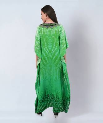Green python print embellished silk full length kaftan 4