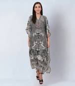 Grey embellished silk full length kaftan