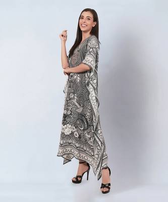 Grey embellished silk full length kaftan 2