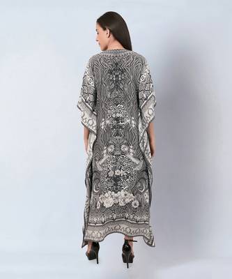 Grey embellished silk full length kaftan 4