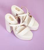 Bold White Block Heels