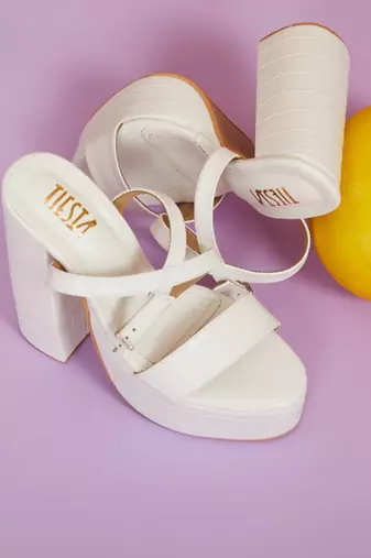 Bold White Block Heels