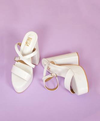 Bold White Block Heels 3