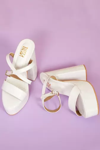 Bold White Block Heels