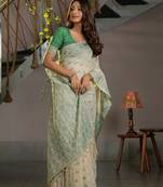 Kusum Green Soft Cotton Jamdani Saree With Unstitched Blouse Piece
