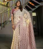 Kusum Mauve Soft Cotton Jamdani Saree With Unstitched Blouse Piece