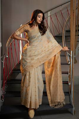 Kusum mustard yellow soft cotton jamdani saree with unstitched blouse piece 2