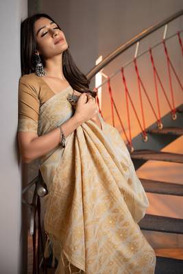 Kusum mustard yellow soft cotton jamdani saree with unstitched blouse piece 3