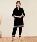 Black silk velvet kurta and straight pants set