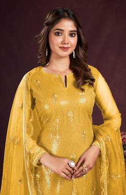 YELLOW EMBROIDERED SALWAR KAMEEZ SUIT SEMI STITCHED 2