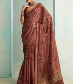 Brown Woven Border Elegant Traditional Print Casual Saree
