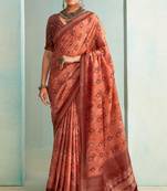 Brown Woven Border Elegant Traditional Print Casual Saree
