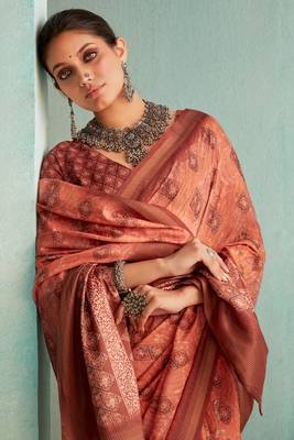 Brown Woven Border Elegant Traditional Print Casual Saree 2