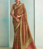 Pista Woven Border Elegant Traditional Print Casual Saree
