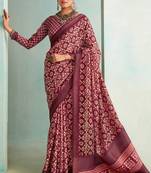 Wine Woven Border Elegant Traditional Print Casual Saree