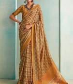 Mustard Woven Border Elegant Traditional Print Casual Saree