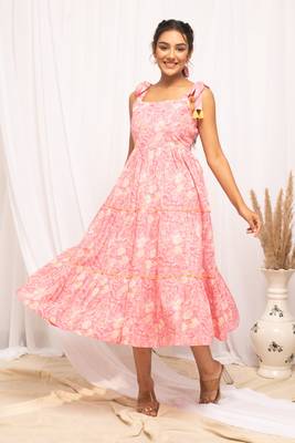 Beautiful peach colour floral print stylish kurti 1