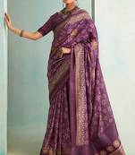 Voilet Woven Border Elegant Traditional Print Casual Saree