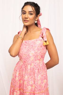 Beautiful peach colour floral print stylish kurti 3