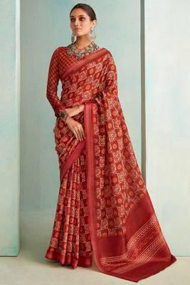 Maroon Woven Border Elegant Traditional Print Casual Saree 1