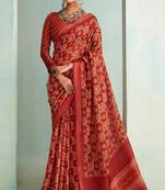 Maroon Woven Border Elegant Traditional Print Casual Saree