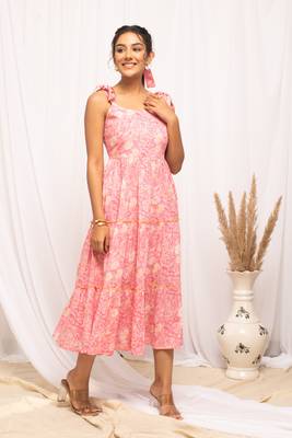 Beautiful peach colour floral print stylish kurti 4