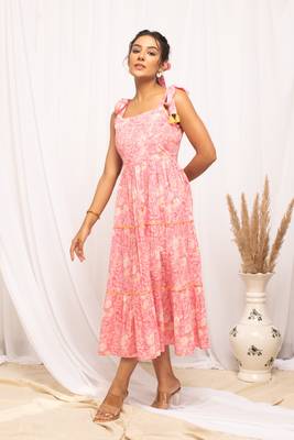 Beautiful peach colour floral print stylish kurti 5