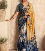 Yellow Girlish Satin Crepe c Classy Partywear Saree