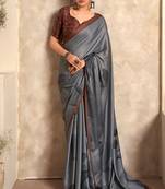 Grey Girlish Satin Crepe c Classy Partywear Saree