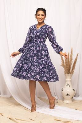 Beautiful blue colour floral print stylish kurti 1