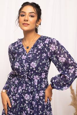 Beautiful blue colour floral print stylish kurti 3
