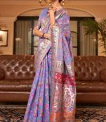 Ethnic Voilet Handloom Silk Heavy Designer Woven Saree With Traditional Print