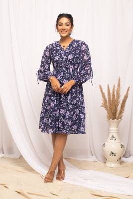Beautiful blue colour floral print stylish kurti 4