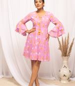 Beautiful pink colour floral print stylish kurti