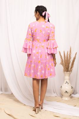 Beautiful pink colour floral print stylish kurti 2
