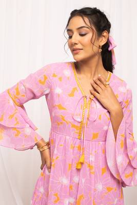 Beautiful pink colour floral print stylish kurti 3