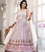 White colour partywear gown with dupatta for girlish party looks