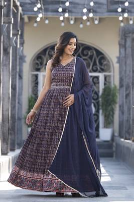 Blue colour partywear gown with dupatta for girlish party looks 1