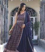 Blue colour partywear gown with dupatta for girlish party looks