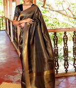 Traditional Black Handloom Silk Blend Saree With Weaving Work