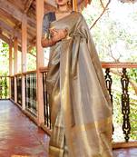 Traditional Grey Handloom Silk Blend Saree With Weaving Work