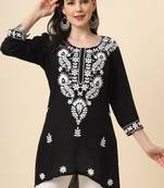 Traditional black colour chickenkari embroidery work ethnic short casual kurti