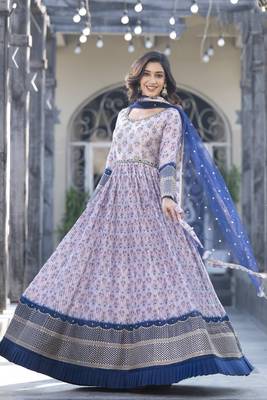 Beautiful off white colour smart printed partywear gown dupatta with embroidery and hand work 3