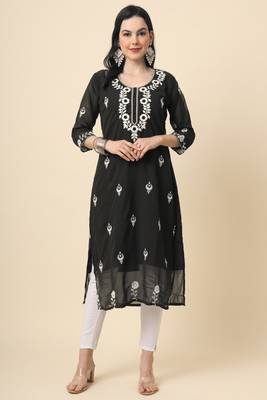 Black colour ethnic kurti with traditional resham work 1