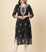 Black colour ethnic kurti with traditional resham work