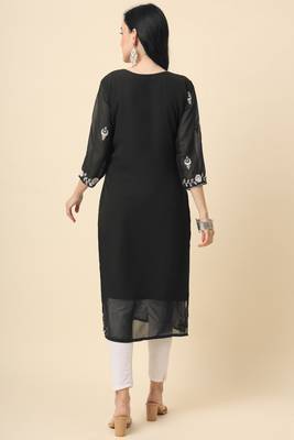 Black colour ethnic kurti with traditional resham work 2
