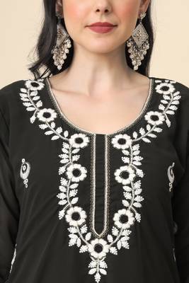 Black colour ethnic kurti with traditional resham work 3
